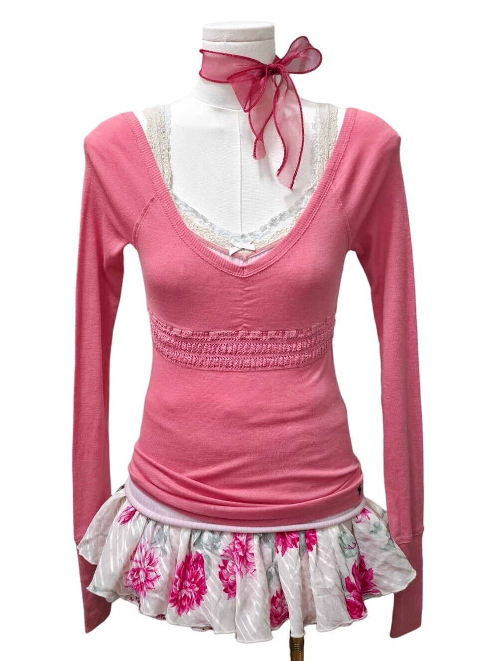 Abercrombie vintage pink long sleeve vneck babydoll top